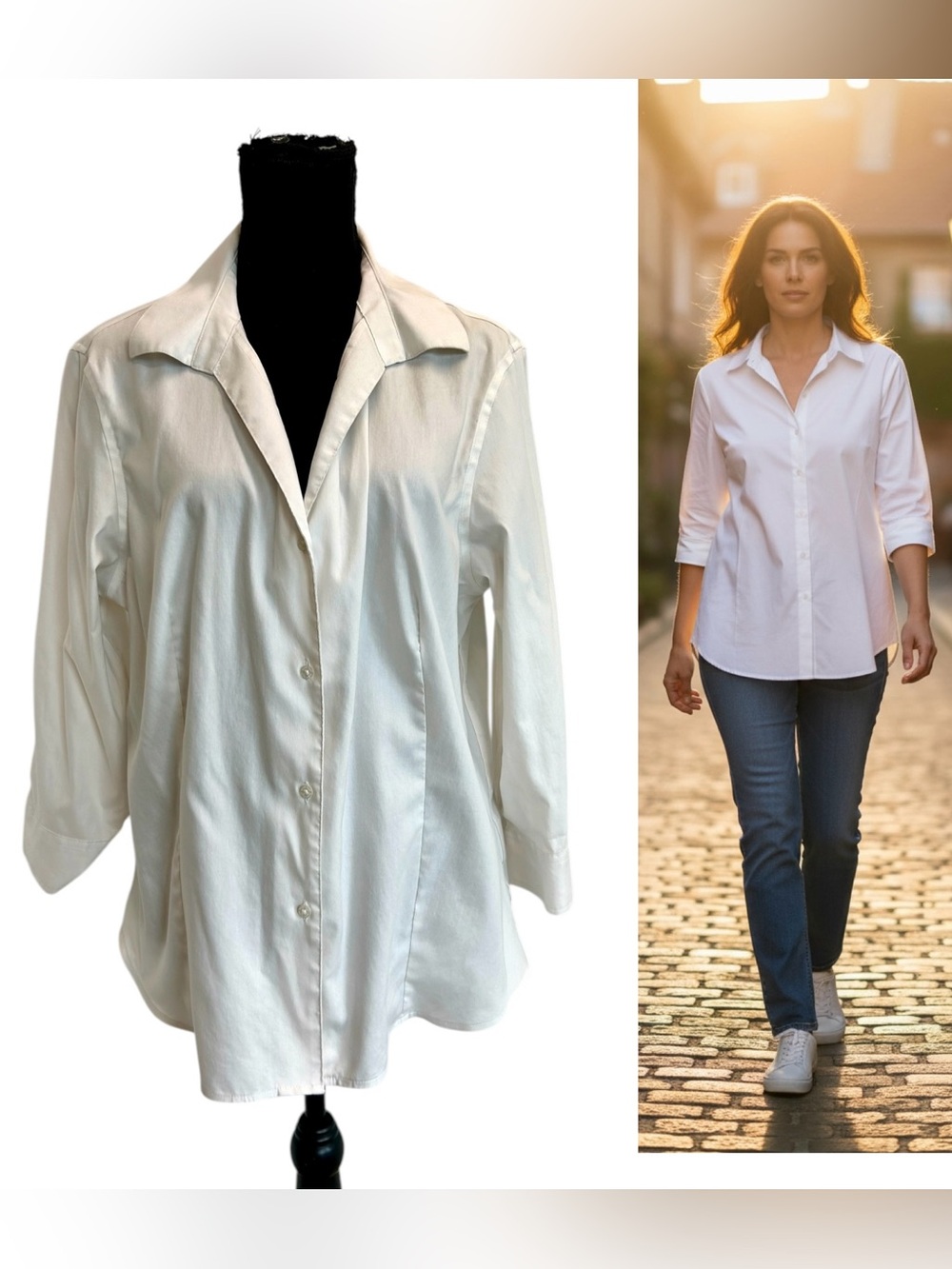 Ellen Tracy white easy care button front shirt casual classic 100% cotton Sz XL